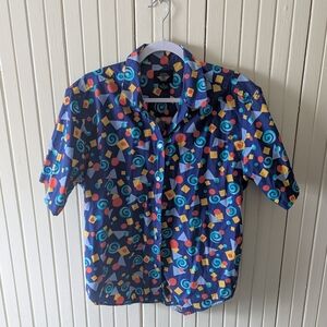 90s Print Short Sleeve Button Down Party Shirt Dockers Men's Medium